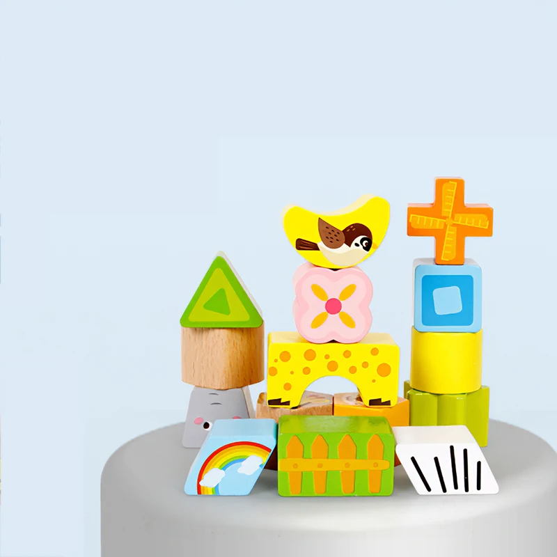 

Kids Montessori Wooden Shape Matching Building Blocks Cartoon Colorful Intelligence Box Baby Assembled Early Education Game Gift