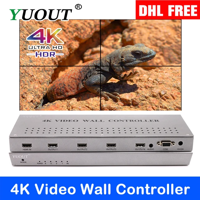 YUOUT YD 202 4K HDMI 2x2 видео настенный контроллер процессор 4TV показывает экран