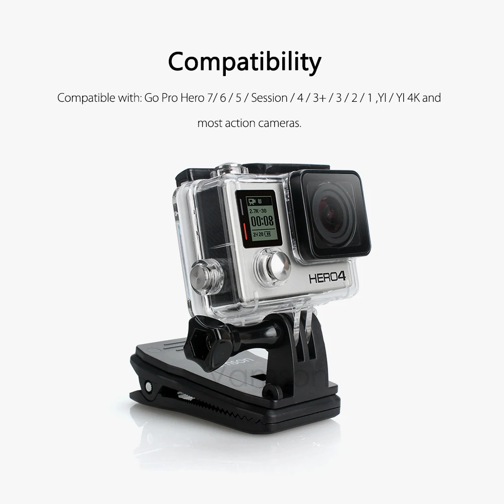 Vamson для Gopro 8 7 6 5 Аксессуары для занятий рюкзак зажим вращающийся на 360 градусов фиксированный кронштейн база для DJI OSMO для Yi 4K VP526