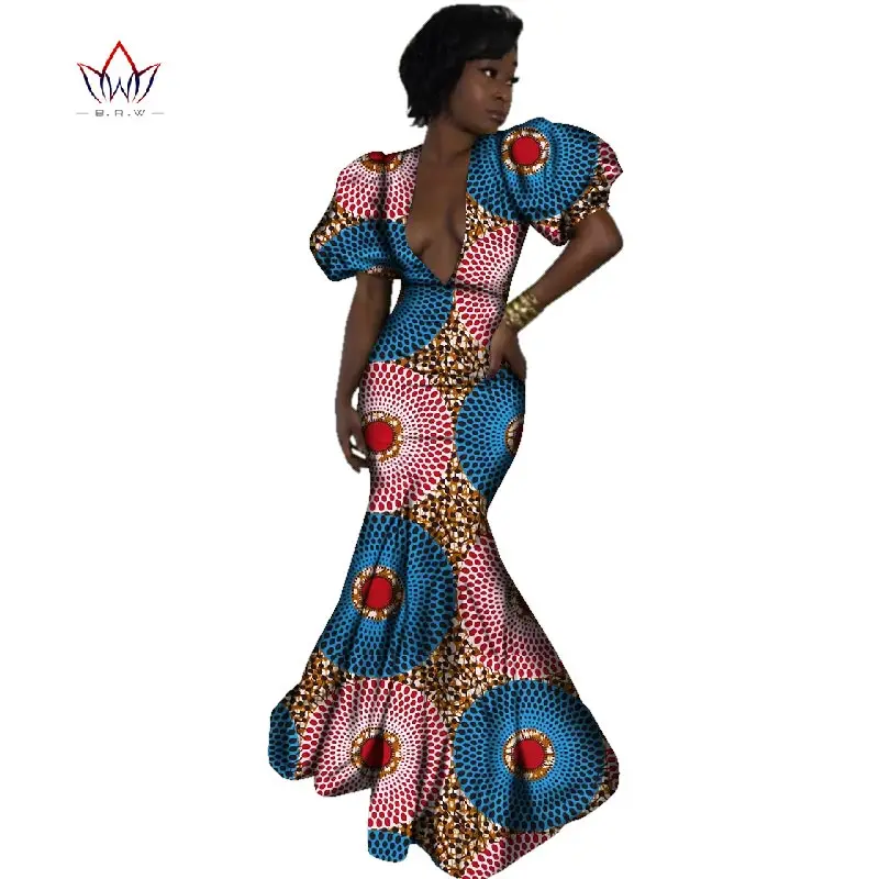 Зимнее платье платья с Африканской тканью и принтом платье-Русалка на одно плечо