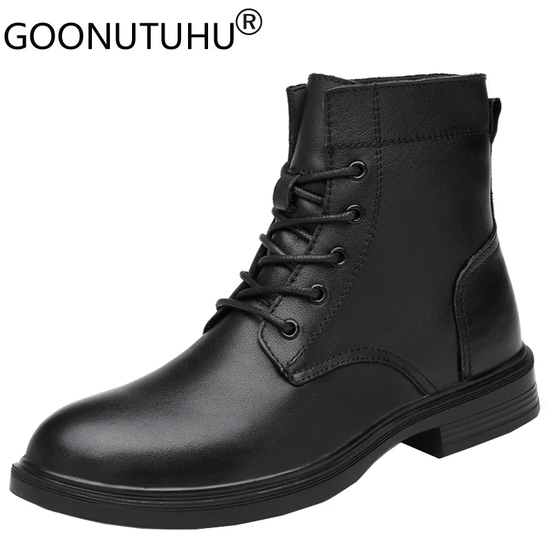 2022 Autumn Winter Men's Boots Genuine Leather Casual Shoes Warm Ankle Snow Boot Black Shoe Man Plus Size Military Boots For Men