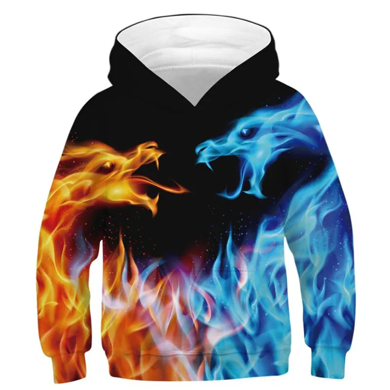 Толстовки с капюшоном 3D принтом Пламя дракона свитер для мальчиков и девочек