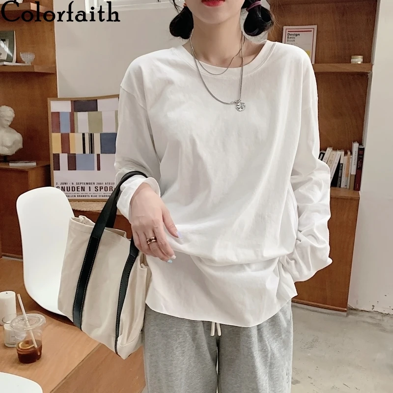 

Colorfaith Новинка 2020 Женская осенне-зимняя футболка однотонный джемпер базовый модный минималистичный стиль Wild Lady оверсайз Топы T2317