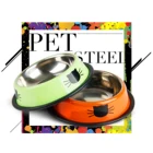 Миска для кошек из нержавеющей стали, модная многоцветная миска с мультяшным принтом милого кота, миска для еды с широким горлом и нескользящей устойчивой основой