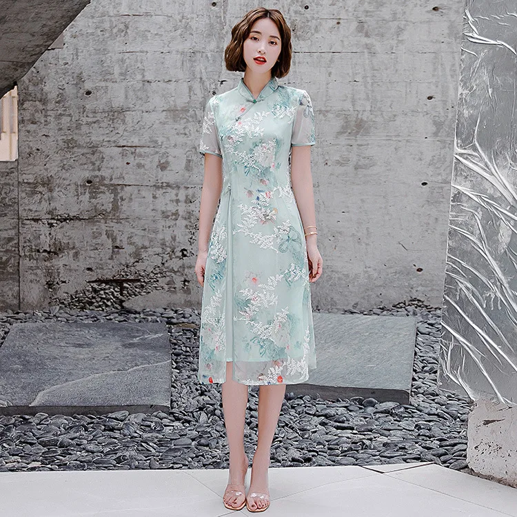 FZSLCYIYI традиционная Восточная одежда Aodai короткое Кружевное платье для женщин