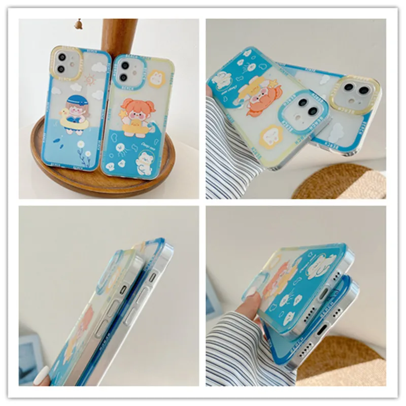 

Cute Boy Girl Pattern Protective Shell Phone Case Coque For iPhone 12 11 Pro Max XS MAX XR Xs SE 2 8 7 Plus Anti-fall Back Cover
