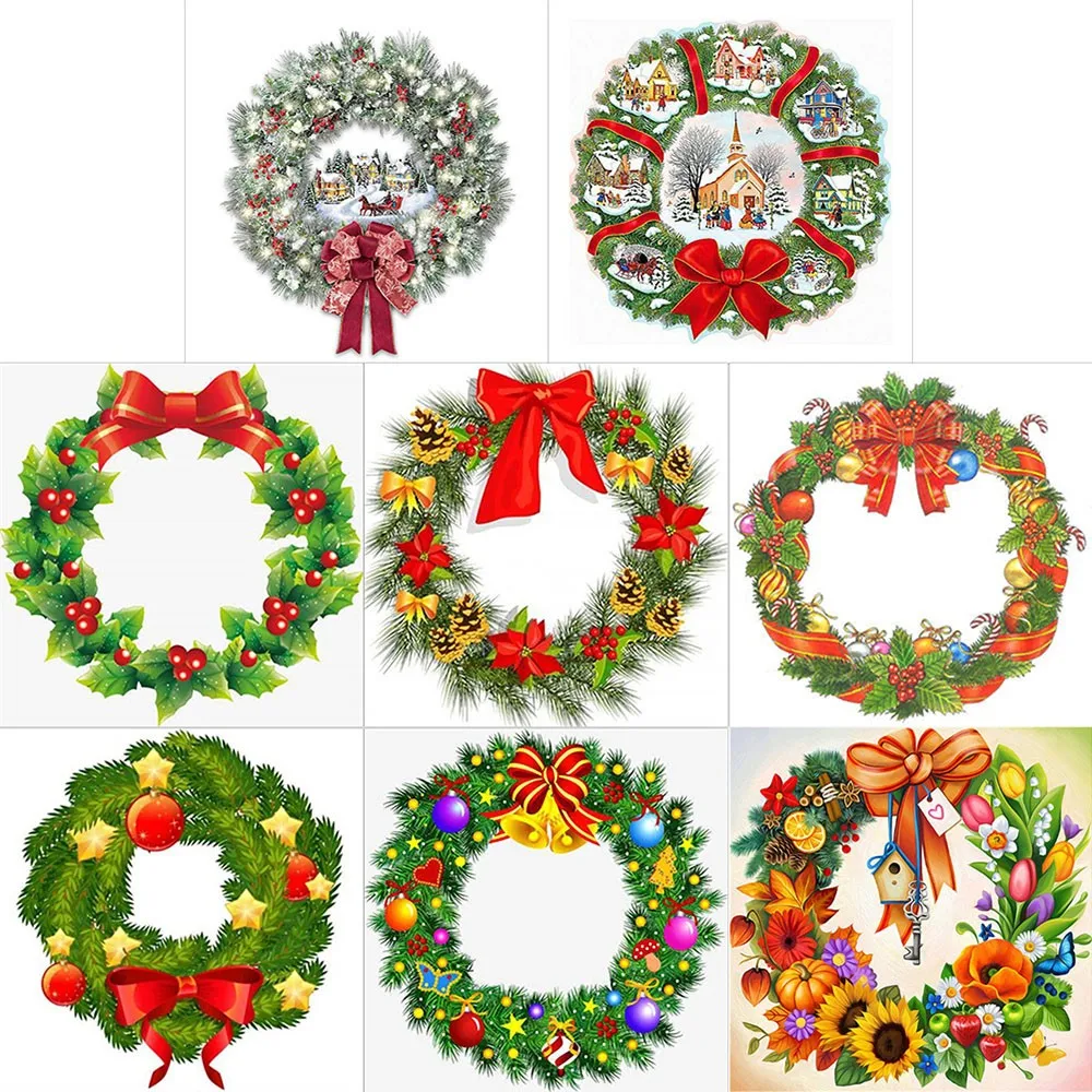 

5D DIY Spot Drill Diamond Wreath Painting Art Craft Christmas Crystal Flower Wreath Kits Xmas Mosaic Hanging Decoration Gifts