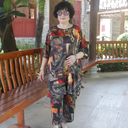 Летний комплект из двух предметов для женщин плюс размер половина рукава топы и