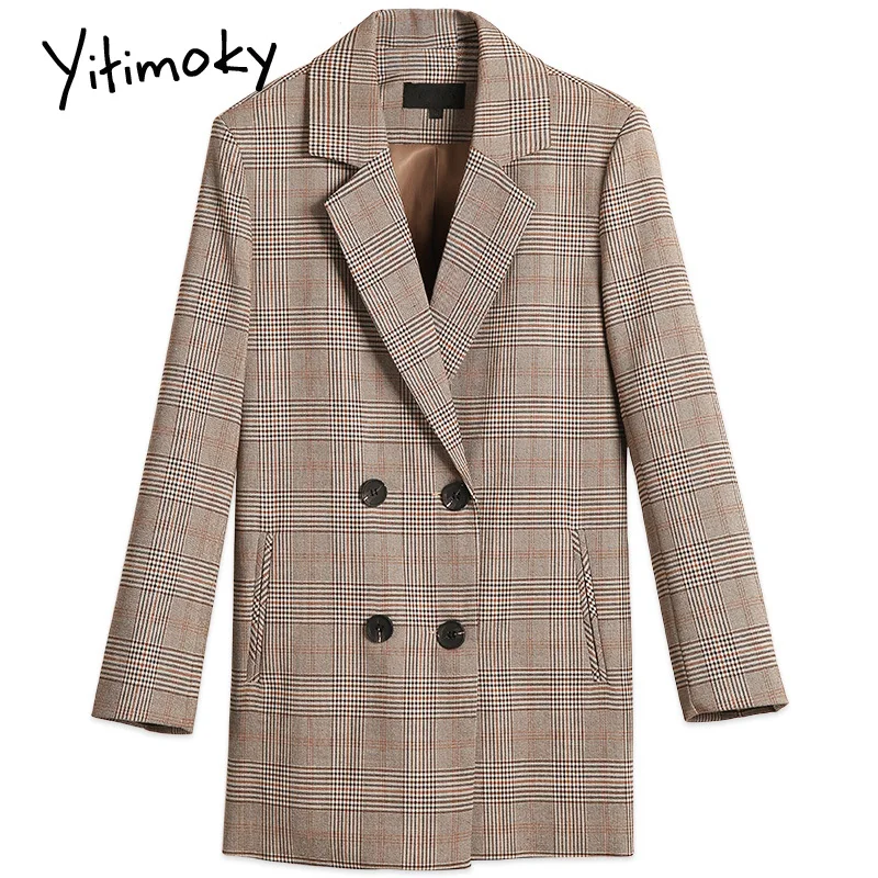 

plaid women blazers and jackets Office Lady Vintage plus size tops woman clothes korean style ladies coats Double Breasted Full