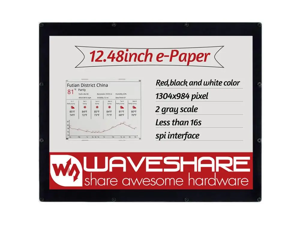 Waveshare 12 48 дюймовый E Ink дисплей модуль разрешение 1304*984 красный/черный/белый три