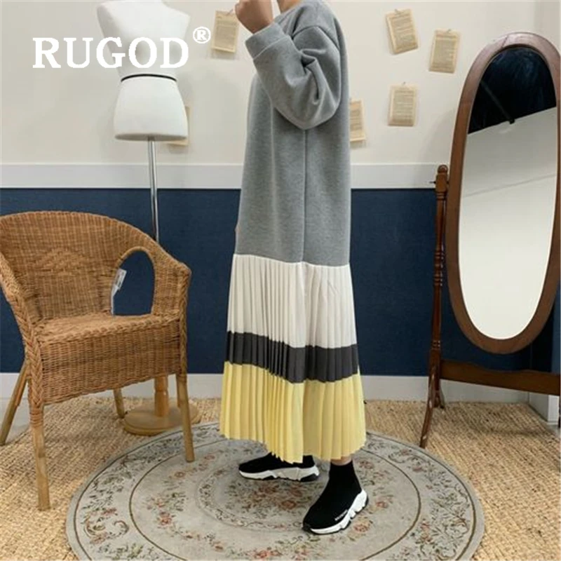 RUGOD Chic зима женское платье элегантный сплошной круглый вырез горловины прямые дамские платья свободного покроя vestido модное Утепленное зимнее платье