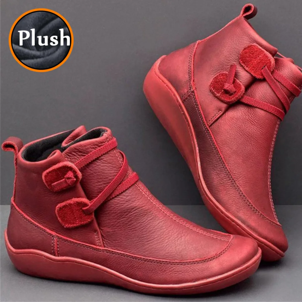 

2021 Women Snow Boots Short Plush Warm Femme Boots Winter Waterproof Women Cotton Shoes PU Lace Up Women Ankle Boots Plus Size