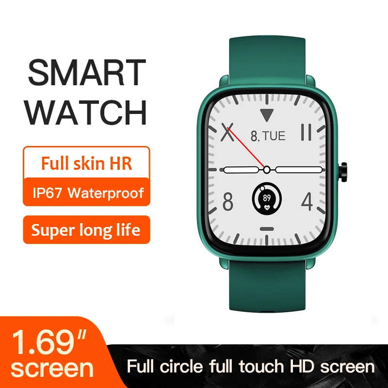 

Smart Watch Full Screen 1.69 Inch Waterproof Smartwatch Long Life Battery Fitness Tracker Men's Sports Watch for Xiaomi Apple