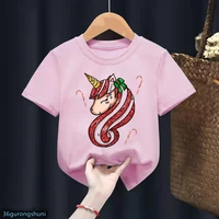watercolor unicorn magical print pink t shirt girls funny kids clothes summer fashion tshirt harajuku kawaii childrens clothing