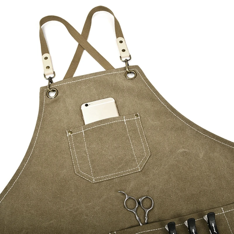 

Canvas Work Apron, Multifunction Tool Aprons with Pockets Back Cross Workshop Apron for Carpenters Gardener Barber Chefs