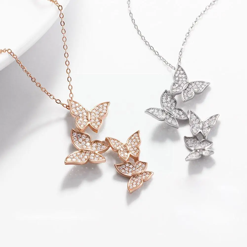 

Gold Silver Color Butterfly Pendant Necklace Rhinestone Design Crystal New Shiny Chain Jewelry Clavicle Chain Female Fashio R8E9