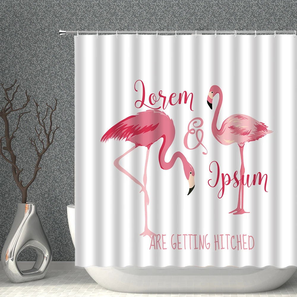 

Занавеска для душа с розовыми фламинго, водонепроницаемые белые шторы для ванной, 3D принт, ткань из полиэстера, для экрана ванной комнаты, до...