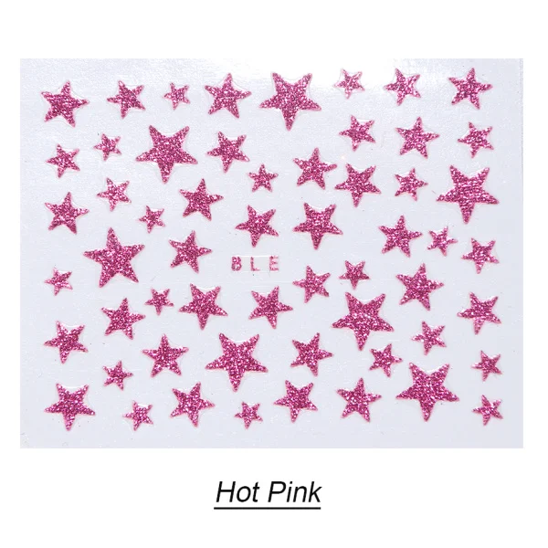 Hot Pink 1 лист женские наклейки для дизайна ногтей 3d наклейки для ногтей Блестящий сверкающий наклейки со звездами на ногти инструмент для украшения маникюра LANC132 - Цвет: Hot Pink