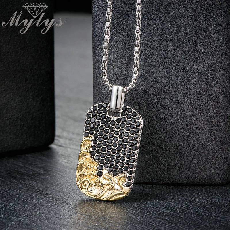 Ожерелье Mytys с подвеской-биркой для мужчин модная длинная цепь золотой узор и