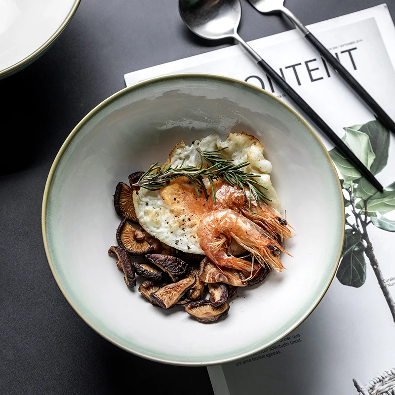 Салатница с градиентом зеленая керамическая суповая чаша бытовая большая миска