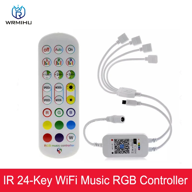

DC5-24V Wifi Music RGB Controller Dual Output 24key IR Remote Control For WS2812B WS2811 SK6812 LED Strip