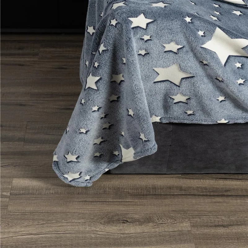 

Luminous Glow Blanket Stars Coral Fleece Nap Blankets Sofa Geometric Print BedSheet Kids Fluorescent Bedspread Home Textile