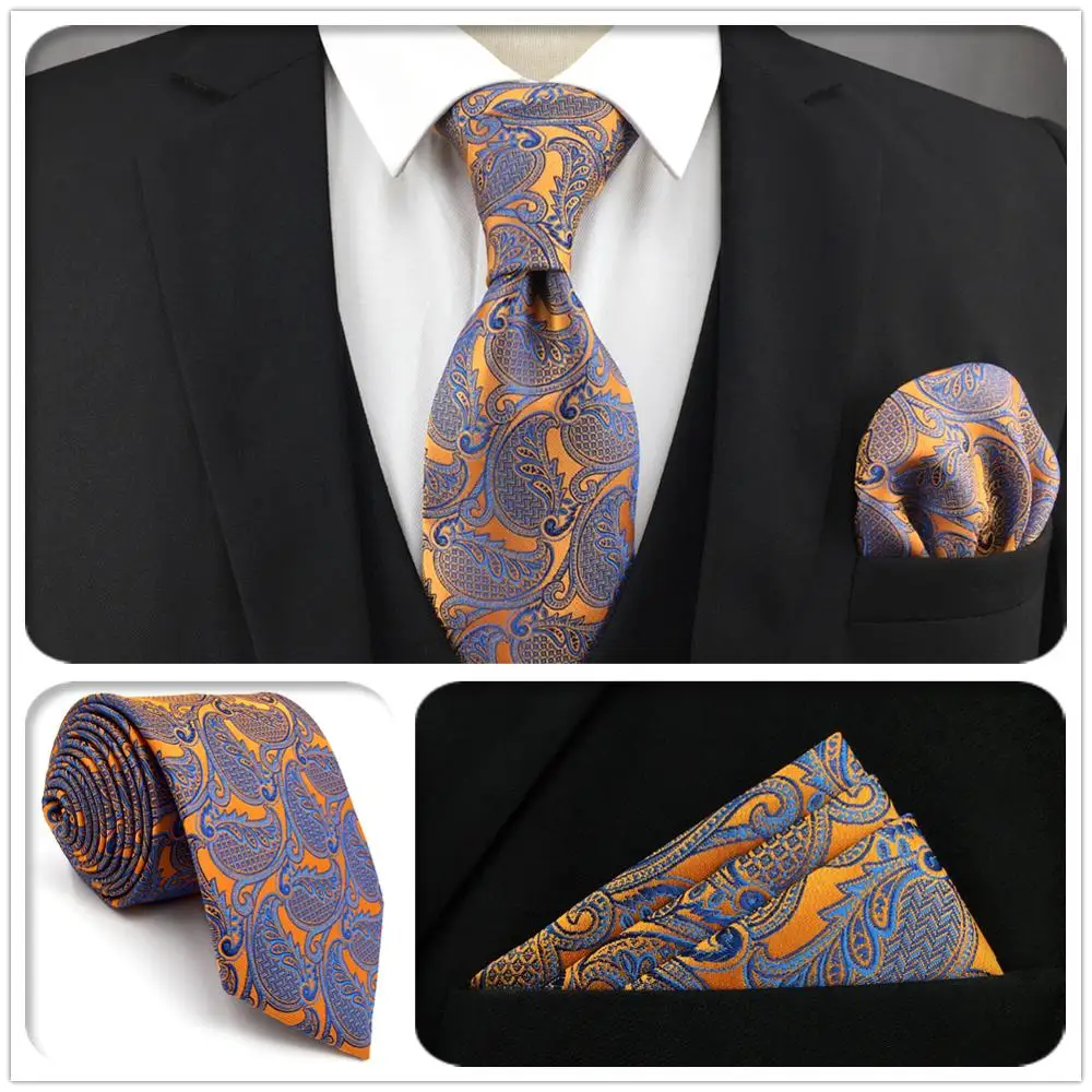 U26 оранжевый Пейсли мужской галстук Карманный квадратный Модный свадебный
