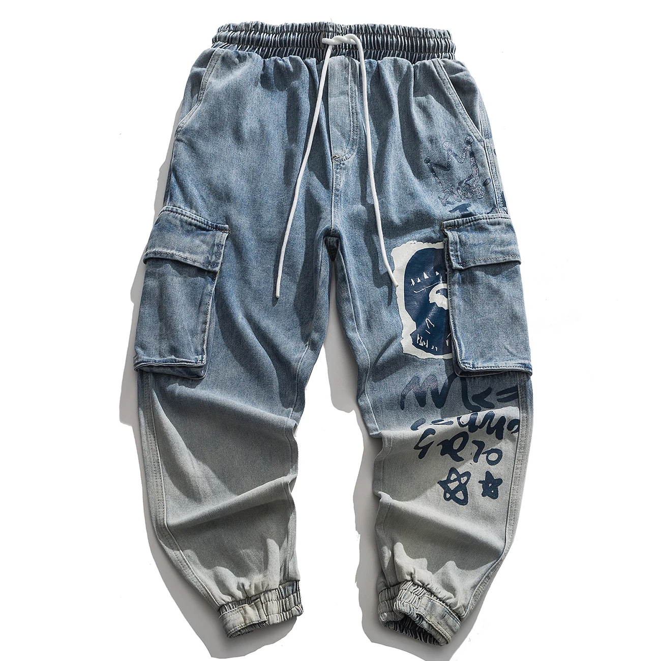 Брюки мужские повседневные с карманами и граффити уличная одежда в стиле хип хоп