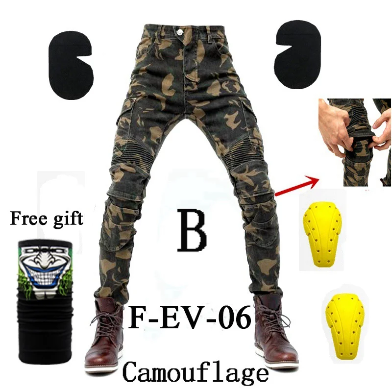 F-EV-06 Camouflage B S-4XL мотоциклетные джинсы мужские байкерские 06 Защитное снаряжение мотоциклетные ветрозащитные гоночные джинсы для езды брюки автомобильные штаны для гонок - Цвет: F-EV-06 Camouflage B