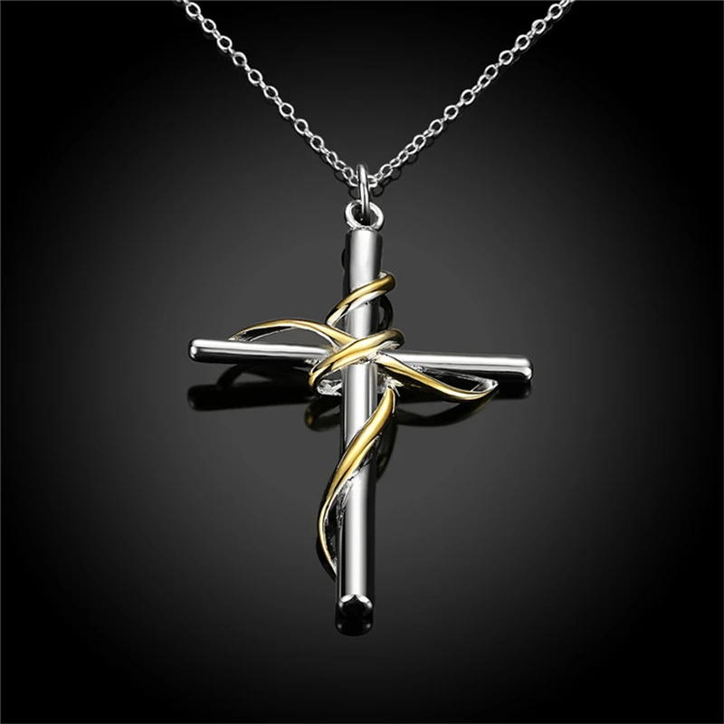 Ожерелье Charmhouse из чистого серебра с подвеской в виде креста золотого цвета колье