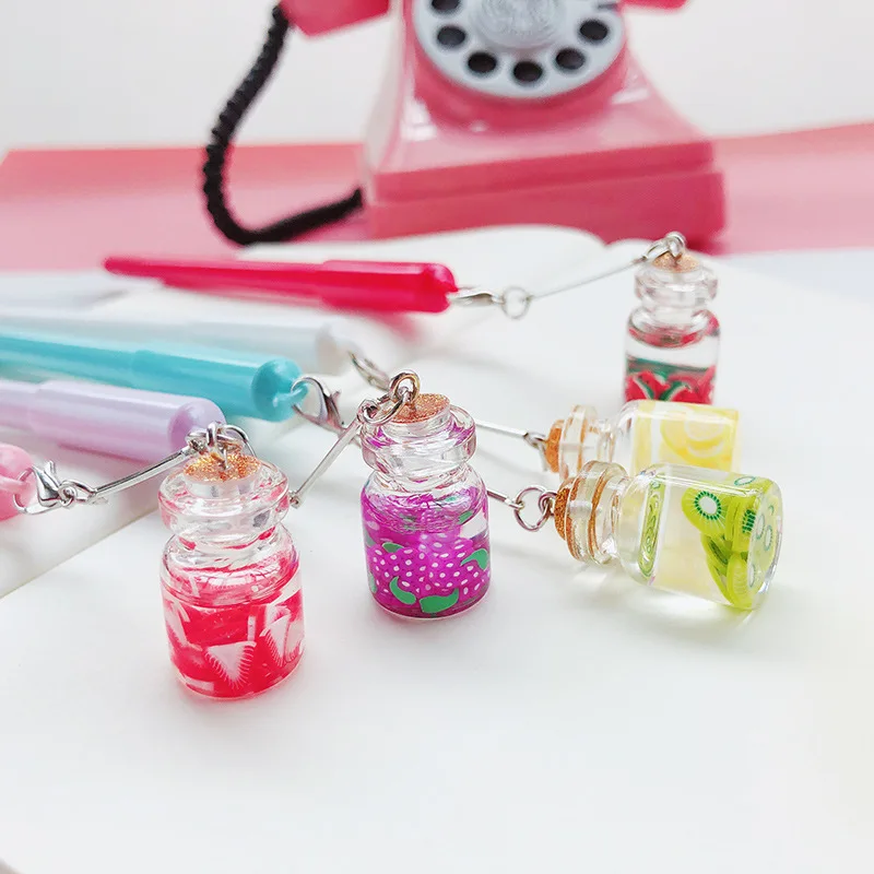 1Pcs Lovely Pretty Fruit Gel Pen Creative Quicksand Bottle Pendant Kawaii Neutral Pens for Kids Girls Gifts School Office Supply |