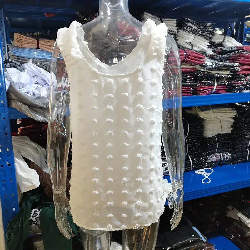 

Women's Jacquard Folds Shoulder Strap Blouse Solid V-Neck Sleeveless Patchwork Chic Tops Summer 2021 New Sweet Chiffon Blouses