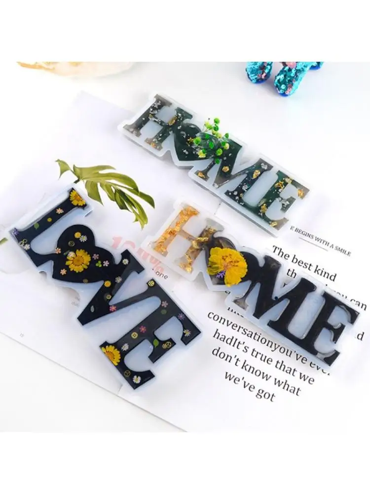 

4 Pack Alphabet Mold Silicone Resin Letter Molds with Love Home Family Live Signs Epoxy Resin Molds DIY Table Home Decor X7XB