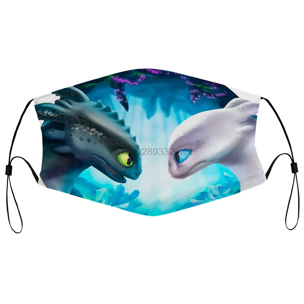 Пылезащитная маска с фильтром для рта с изображением Зубки и Белой Ночи из фильма "Как приручить дракона 3: Скрытый мир".