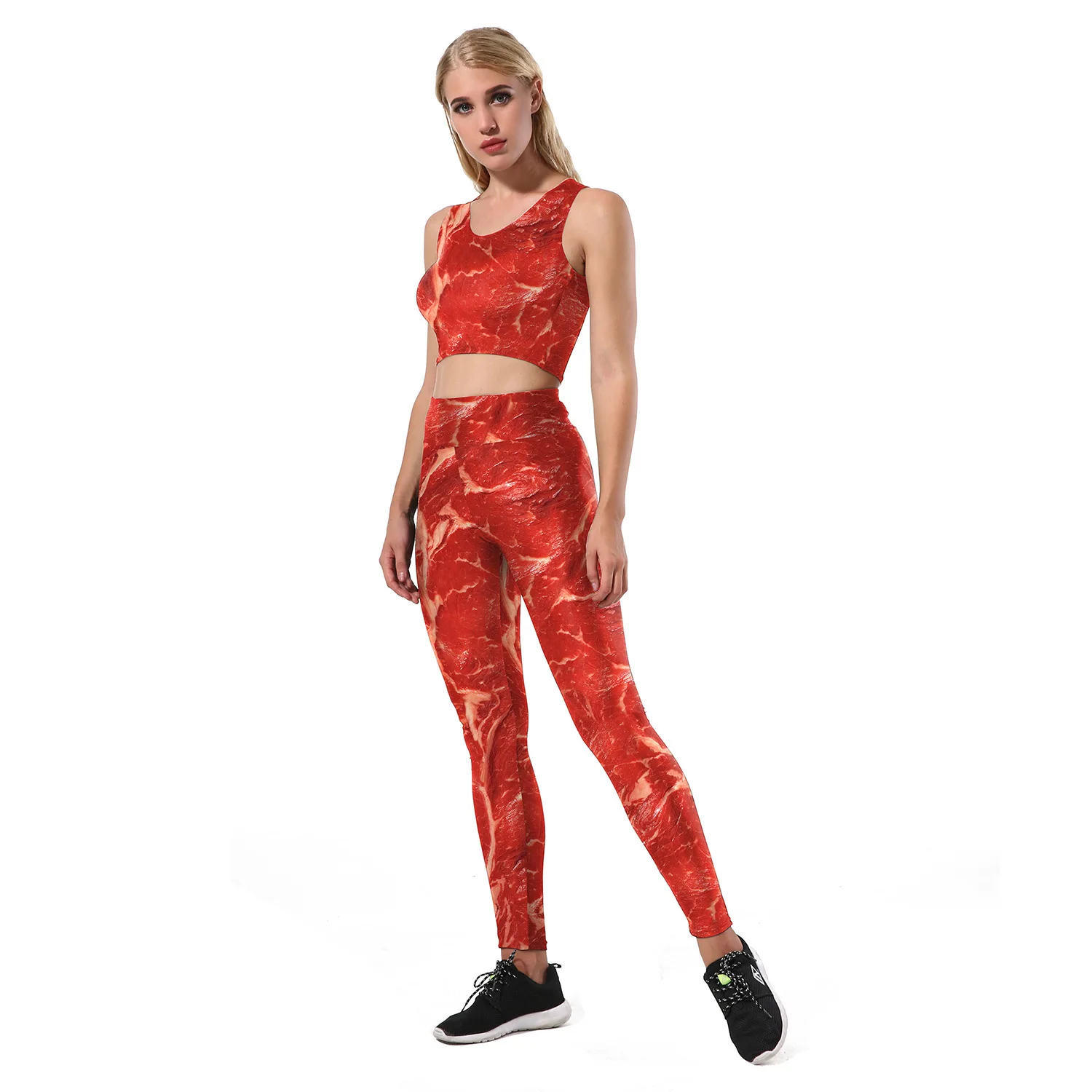 Спортивный костюм с объемным принтом мяса спортивный жилетом и штанами