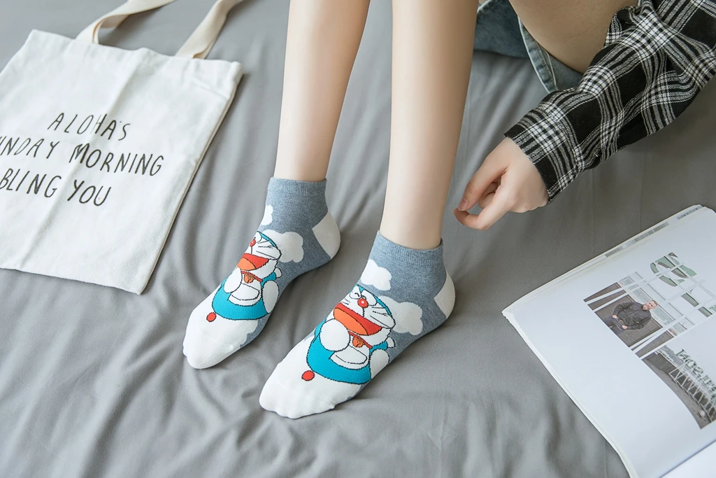 5 pairs Japanese New Cartoon Character Short Socks Women Cute Funny Breathable Street Cotton Happy Gifts for Girls Ankle Socks