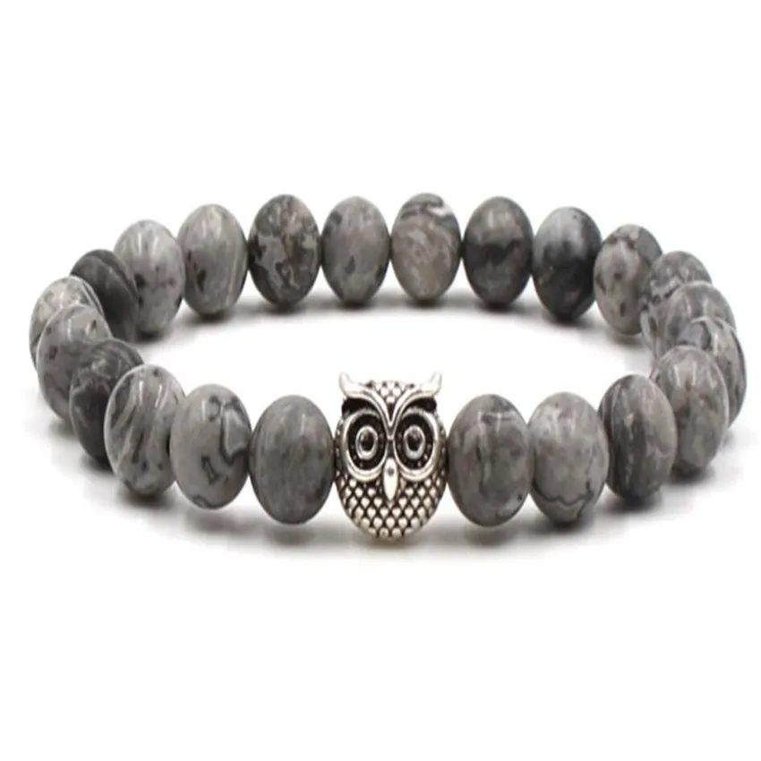 8 мм Серая полосатая каменная мала браслет, полудрагоценный камень, 7,5 дюйма, серебро Тибета Благословенный удачный запястье Чакры, буддийская энергия Рейки.
