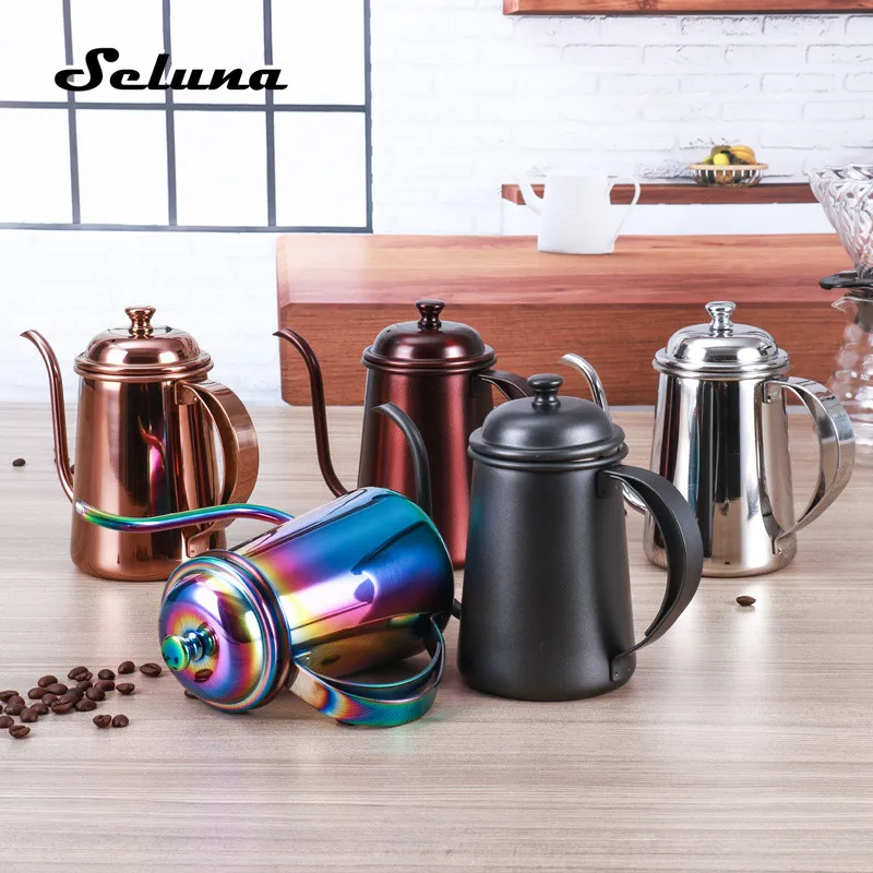 

Stainless Steel Coffee Pot 650ml Long Mouth Gooseneck Spout Kettles Drip Pot Coffee Makers Pitchers Teapot Cafetiere for Barista