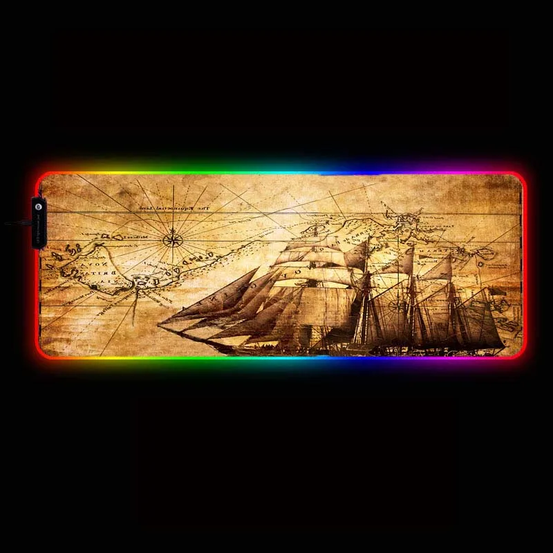 

ZSUXTC World Map Sailboat Gaming RGB LED Glowing Colorful USB Port Large Gamer Mousepad Desk Mice Mat 7 Colors for PC Laptop