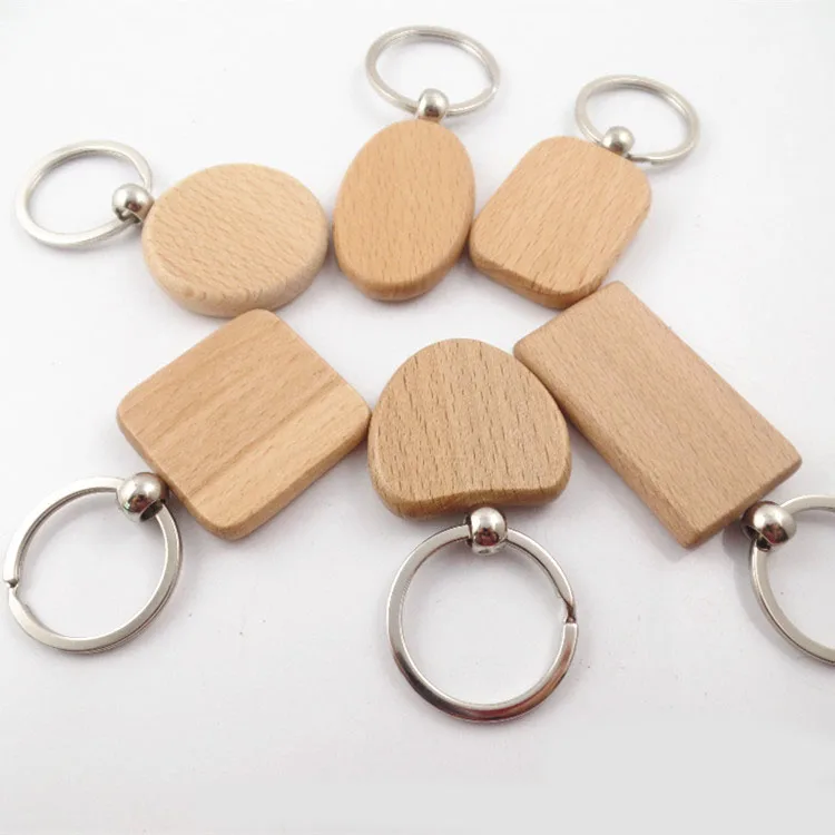 

New Blank Round Rectangle Wooden Key Chain DIY Promotion Pendant Wood Keychain Keyring Tags Promotional Gifts