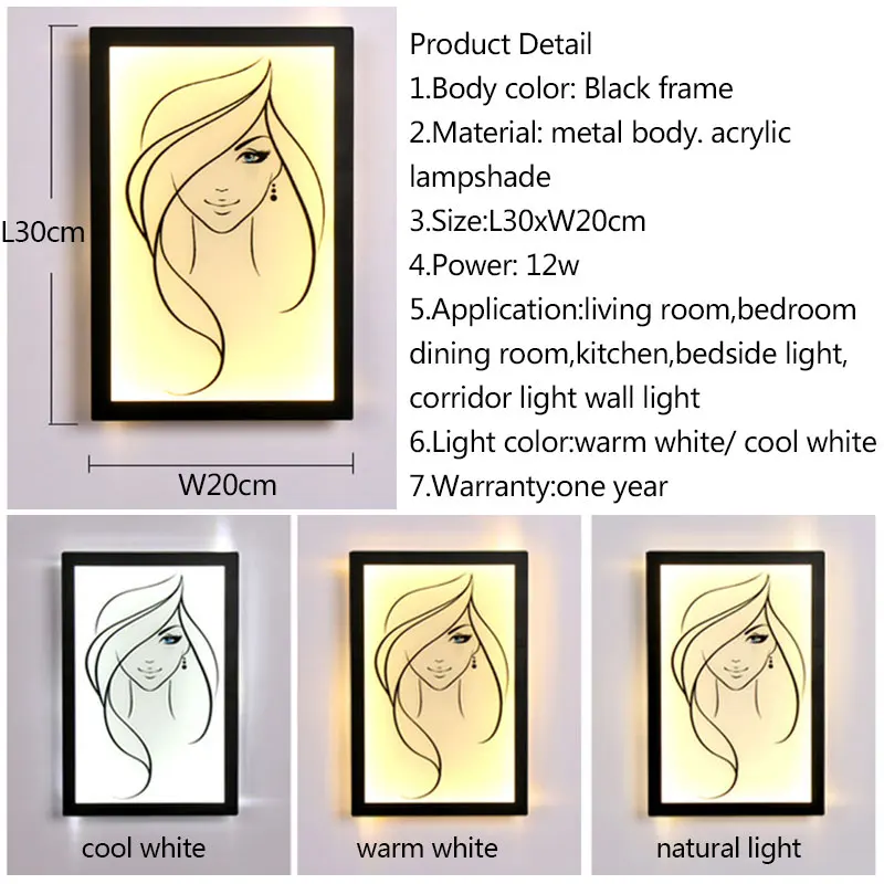 

12W Led Mural Wall Lamp For Living room Bedroom Dining room Parlor Lamp Indoor Wall Light Acrylic Lighting Fixtures 110V 220V