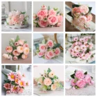 Искусственные шелковые цветы сделай сам, розовый Букет пионов, для украшения дома, свадьбы, скрапбукинга