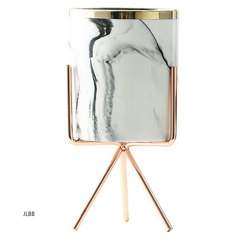 

Nordic Marble Pattern Ceramic Iron Art Vase Rose Gold Silver Tabletop Green Plant Home Office Succulent Flower Pot Decorative