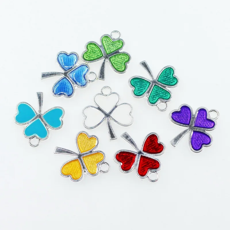 

10pcs/lot Enamels Clover Dangle Charms Lobster Clasp DIY Bracelet Necklace Pendants Jewelry Hanging Charms