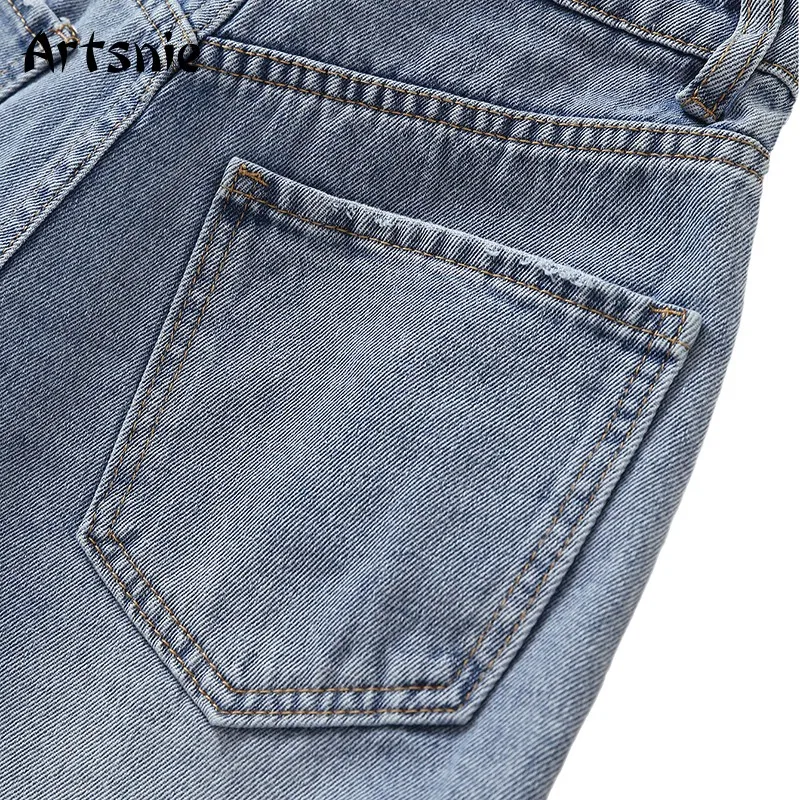 

Artsnie blue vintage denim shorts women winter 2020 high waist ripped pockets biker shorts zipper sweet jeans shorts mujer