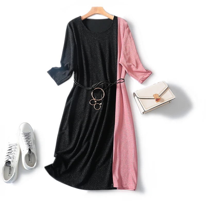 Новинка 2019 года сезон осень зима яркое шелковое контрастное платье из