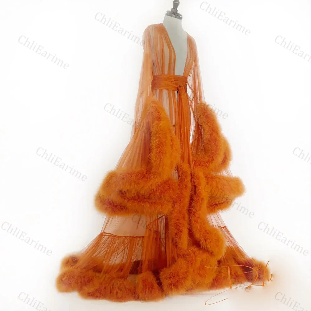 Women's Feather Edge Tulle Illusion Long Bridal Robe Wedding Scarf New Custom Made