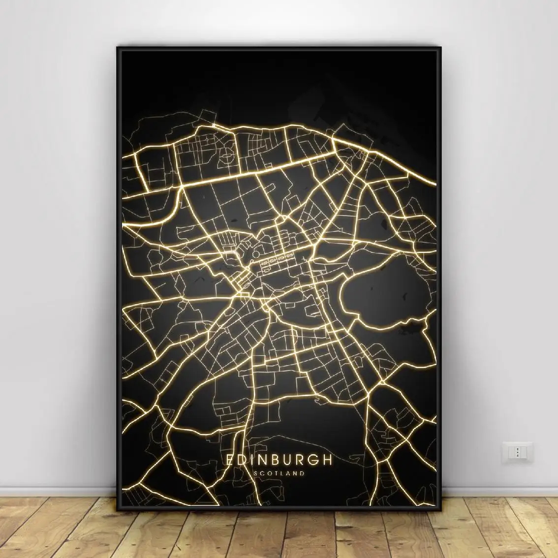Эдинбург Глазго Шотландия черно золотой холст настенная художественная карта