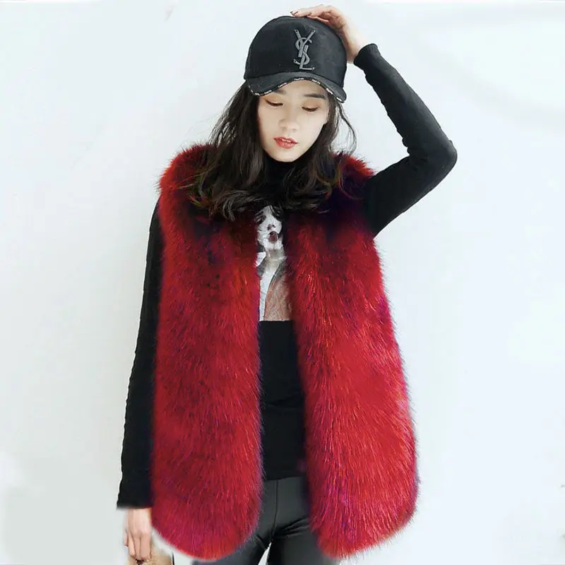 

Новинка 2022, Женское зимнее пальто из искусственного меха, Женский высококачественный жилет из искусственного лисьего меха, женская модная ...