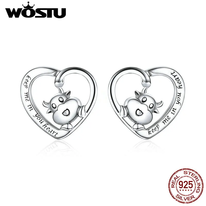 

WOSTU Cute Cow Earrings 925 Sterling Silver Animal Women Stud Earrings Female Classic Silver Bijoux Jewelry BKE984
